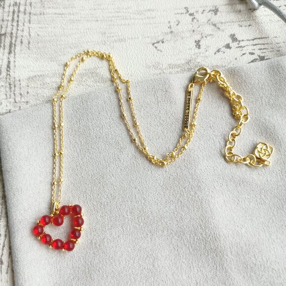 Kendra Scott Gold Red Glass Short Necklace - Ashton Heart - Picture 3 of 4
